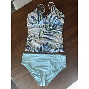 Calia Women’s Large Bikini Swimsuit Midrise Floral Padded Strappy Mint Blue